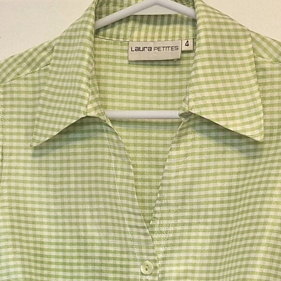 Laura Petite 100% Silk Collar Sleeveless Top Summer Lime Green - Picture 7 of 15